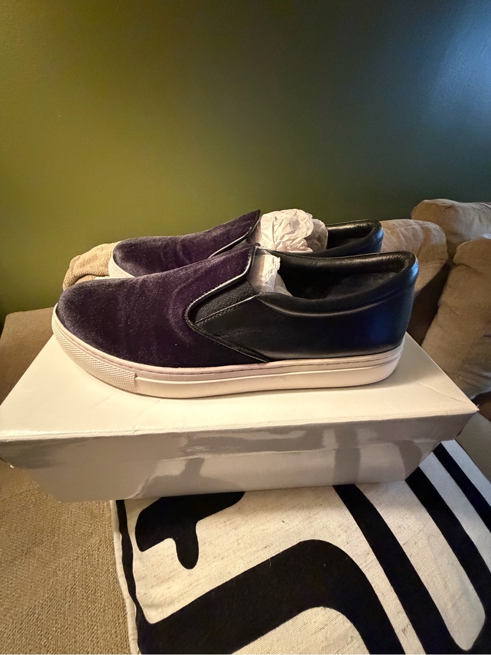 Barney’s women’s Velvet Slip-On Loafers in Black
